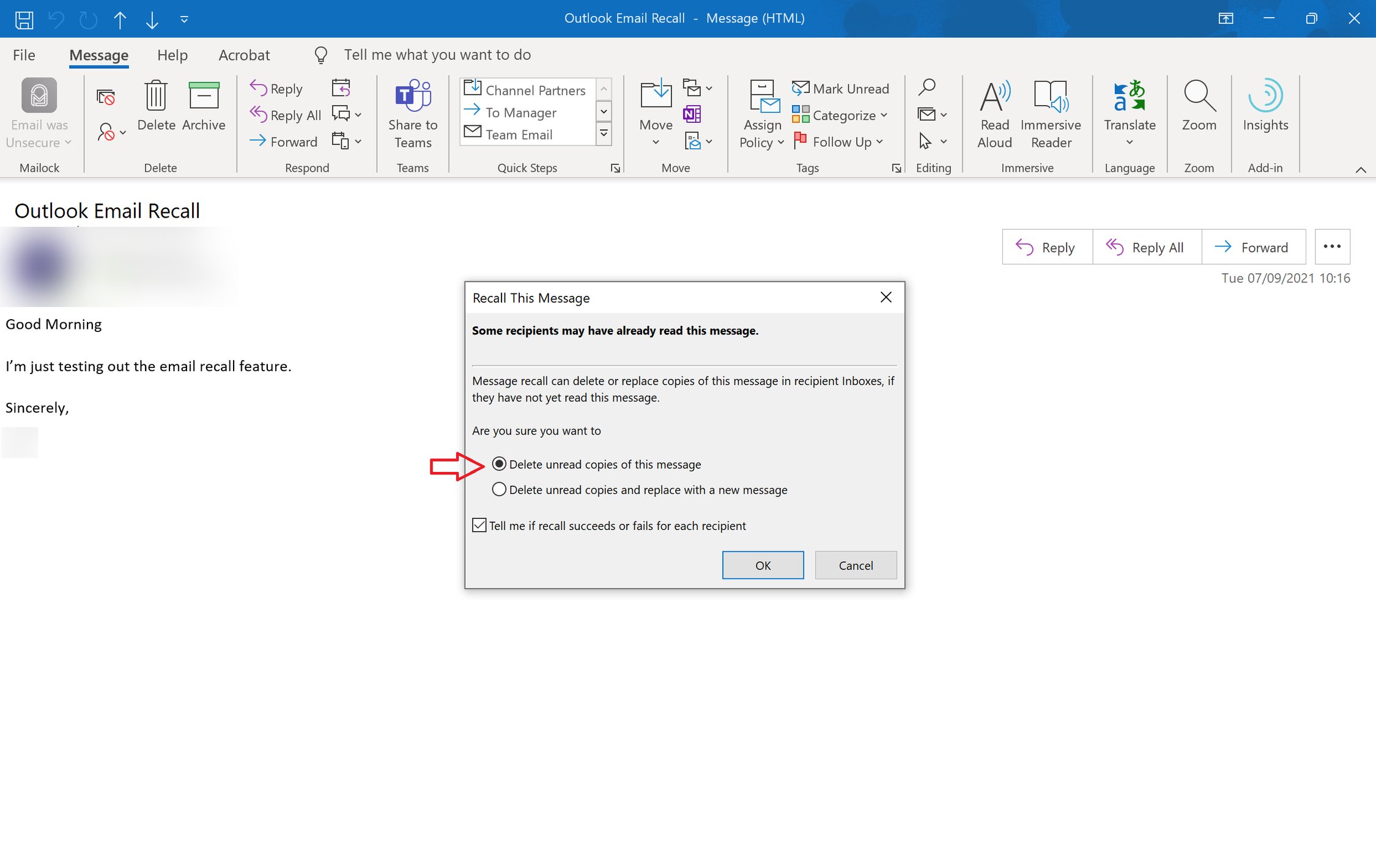how to revoke email in outlook web
